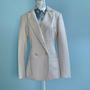 GUESS Double-Breasted Blazer,  Cream Vegan Leather
